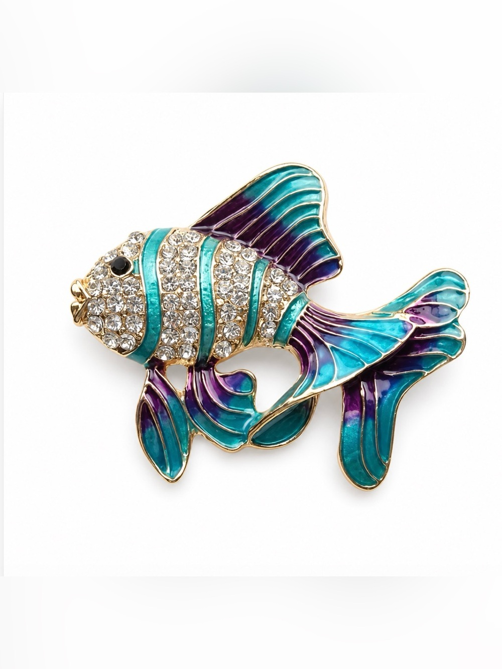 Fish Enamel & Rhinestone Brooch Modern - Picture 4 of 4